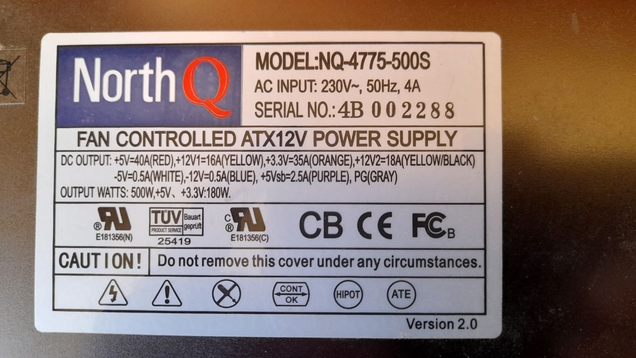 NorthQ ATX PC power supply, 500 Watt