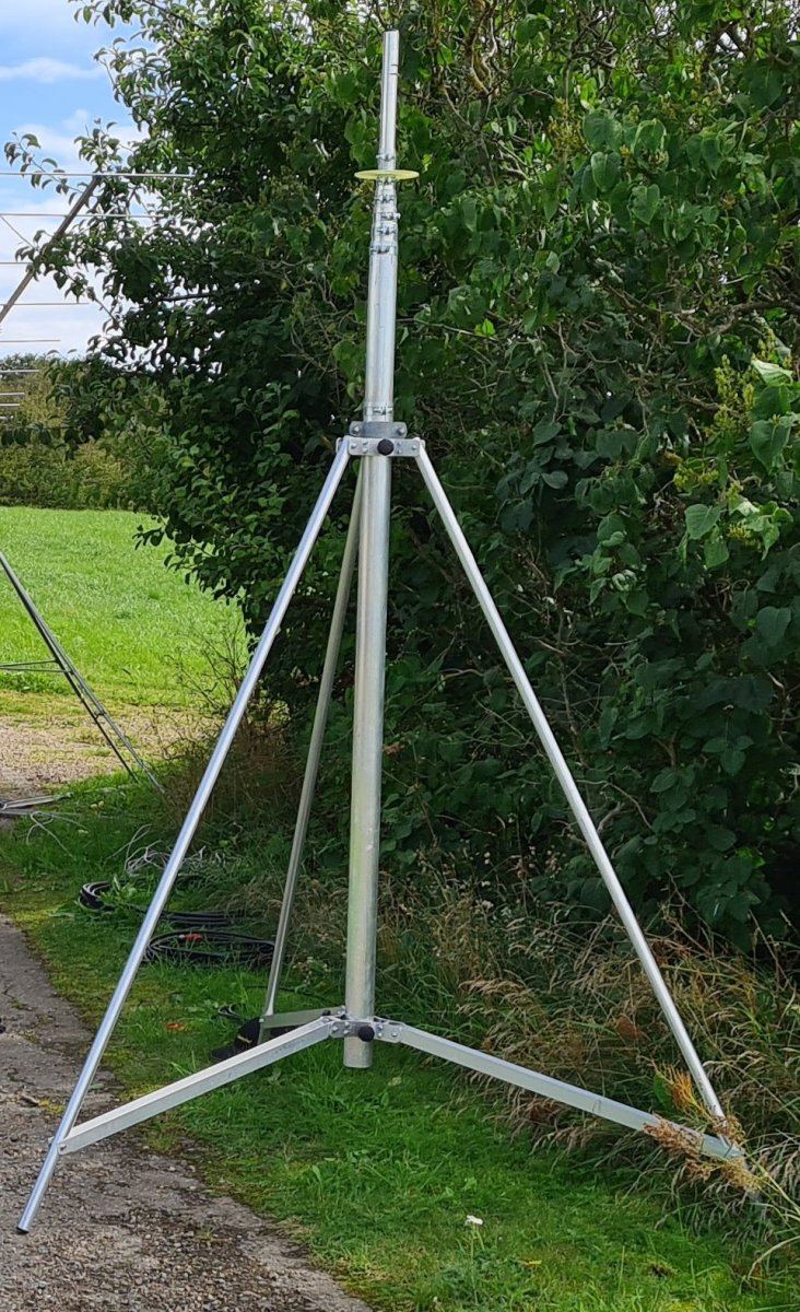 Portable Aluminium Mast, telescopic med stativ och staglinor