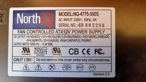 NorthQ ATX PC power supply, 500 Watt